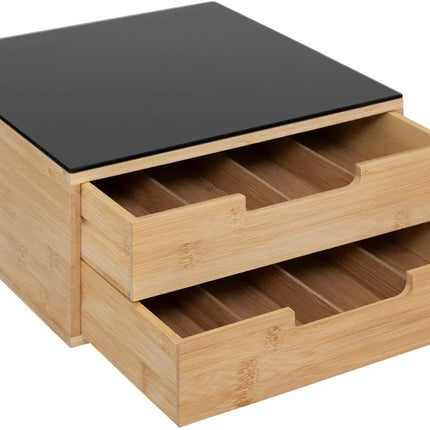 5Five Koffie cups/capsule houder met 2x lades - bamboe - 30 x 30 x 14 cm - lade indeling - zwart/bruin