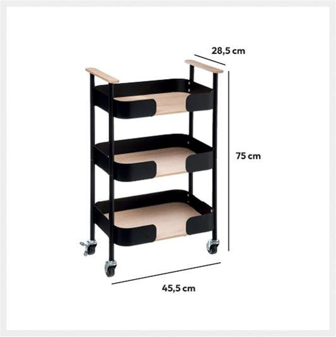 5Five opbergtrolley Blackwood – keuken- en voorraadtrolley met 3 niveaus – foto 3