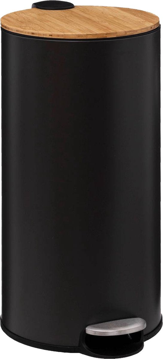 Poubelle à pédale en bambou et métal - 30 litres