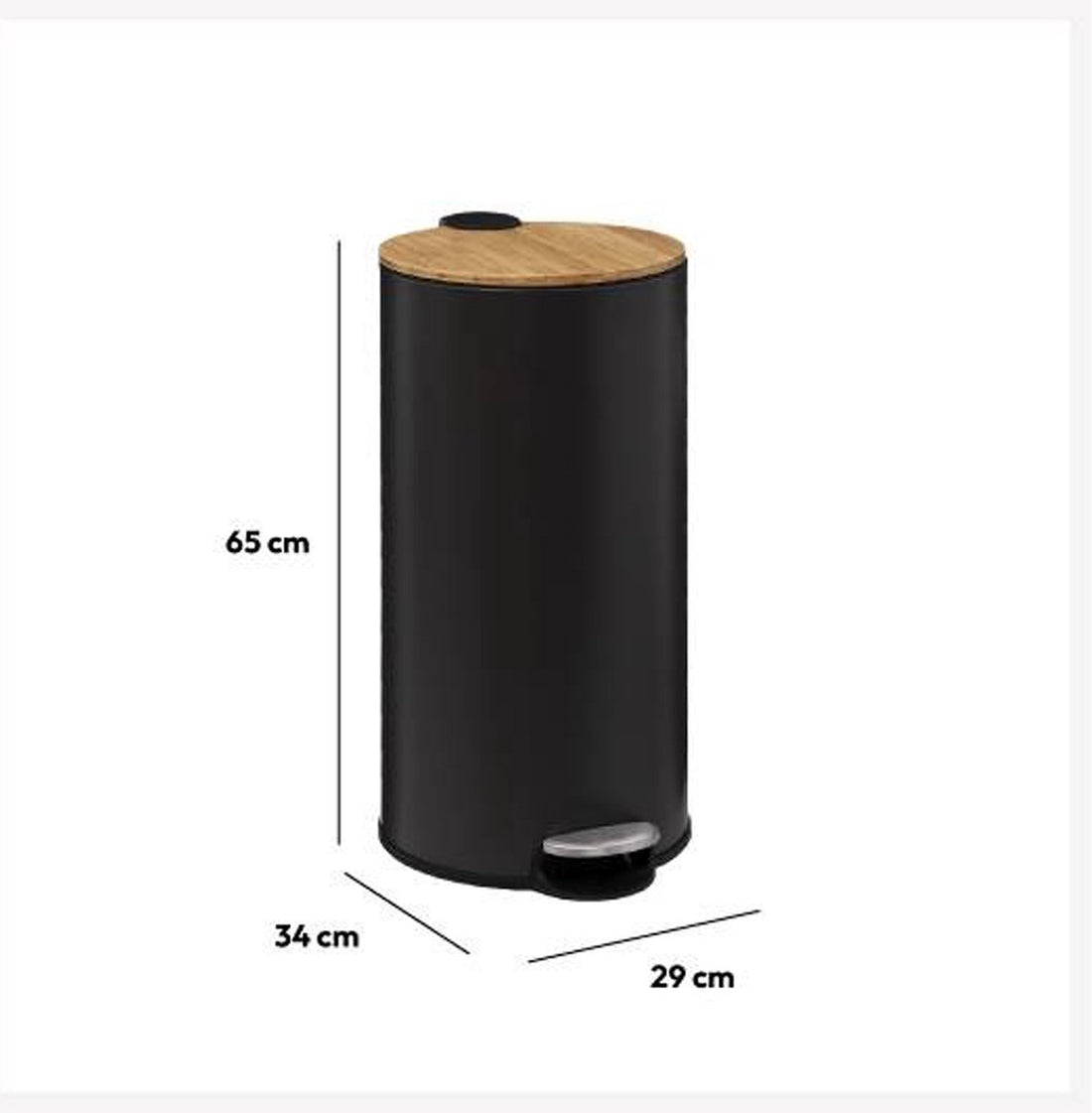 Poubelle à pédale en bambou et métal - 30 litres