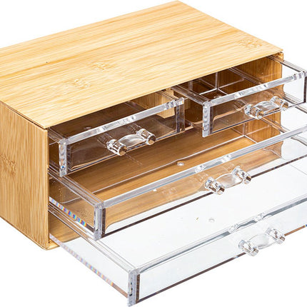 5Five Schmuck-/Make-up-Organizer – 4 Schubladen – 24 x 11 cm – rechteckig – Bambus/Kunststoff – Aufbewahrung