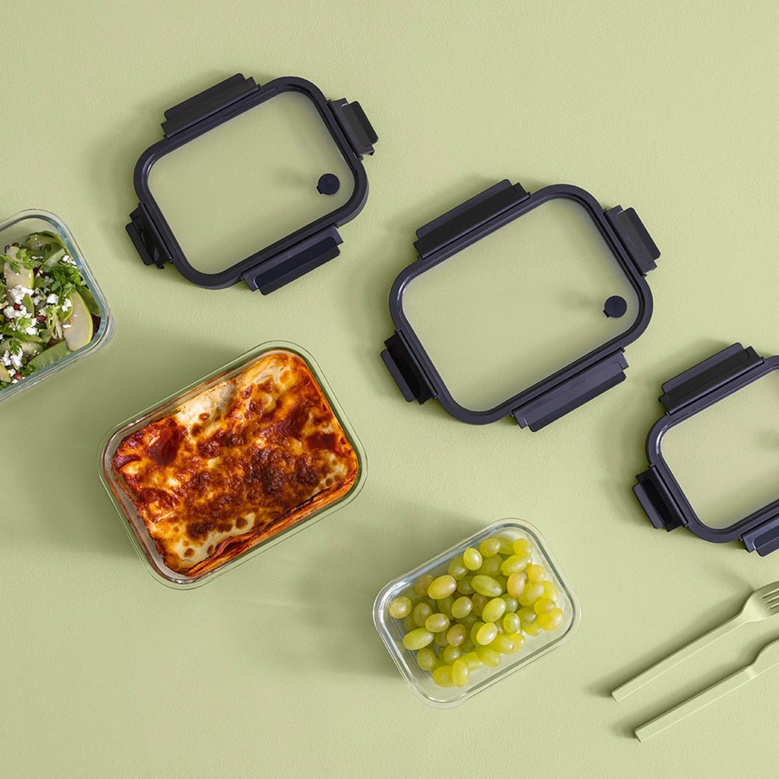 5Five glazen vershoudbakje met clipdeksel – luchtdicht, 500 ml, zwart – foto 2