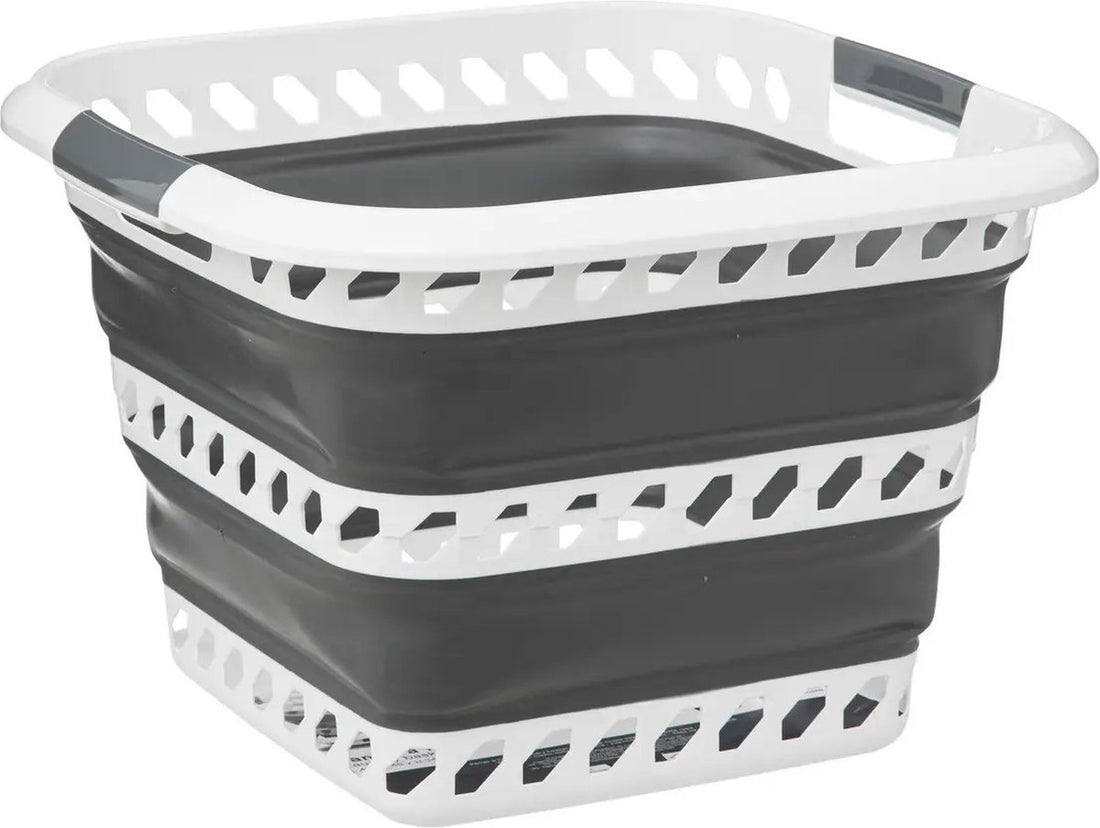 5Five opvouwbare wasmand 40 liter met handvatten – kunststof, grijs/wit