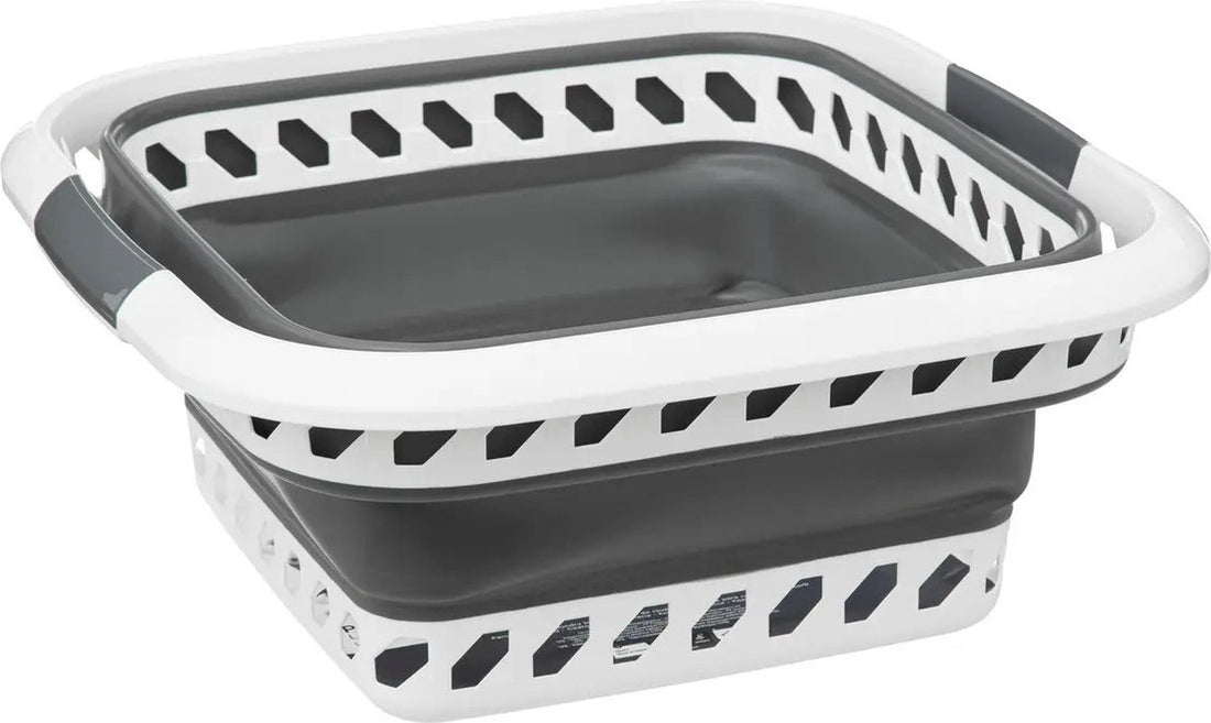 5Five opvouwbare wasmand 40 liter met handvatten – kunststof, grijs/wit – foto 4