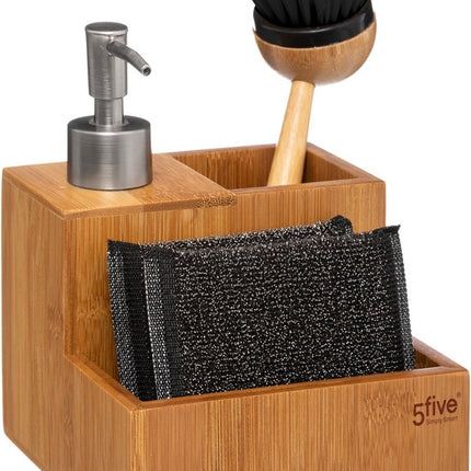 5Five Seifenspender mit Küchenspülbecken-Organizer – hellbraun – 3 Fächer – Bambus