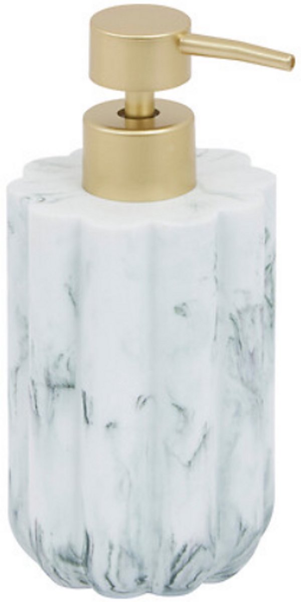 Marby Seifenspender 230 ml - Weiße Marmoroptik - Polyresin - Maße L 7,8 x B 7,8 x H 17,6 cm - Seifenhalter - Handseifenspender - Seifenpumpe