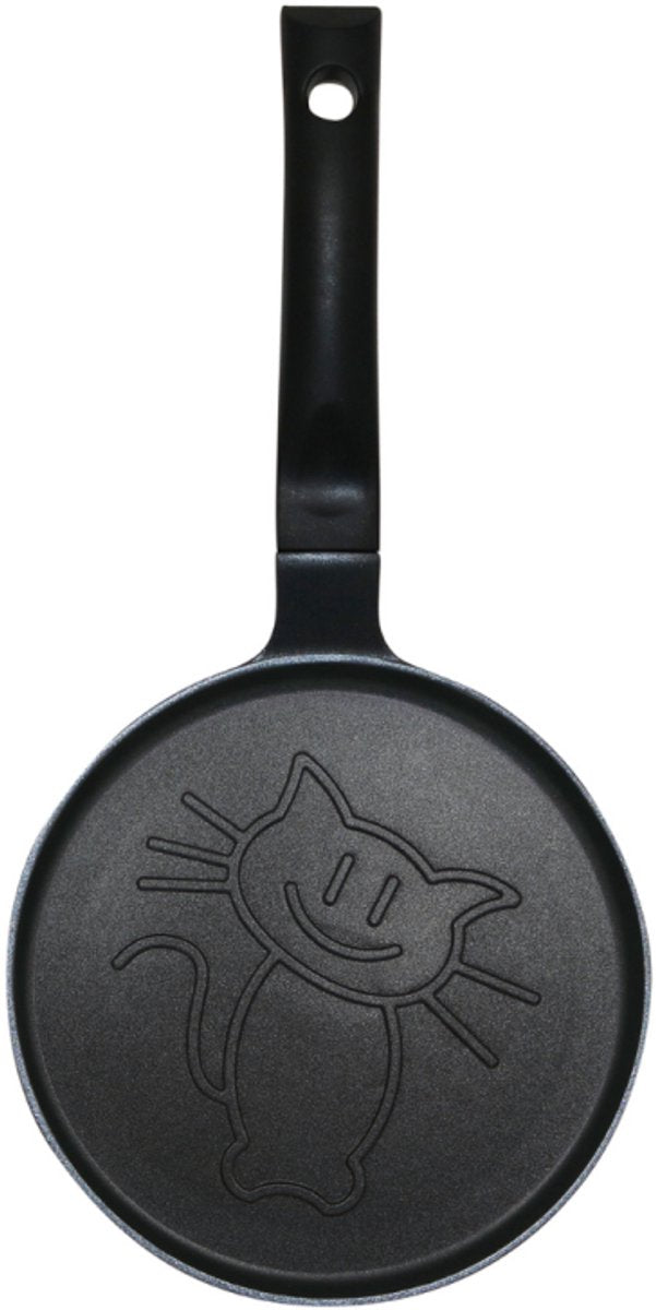 Klausberg KB-7973 Pfannkuchenpfanne - Katzenmotiv - Ø18 cm - Schwarze Antihaftbeschichtung - Für alle Herdarten inkl. Induktion geeignet - Katzenfigur -