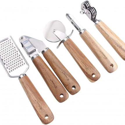 Kassel 5-teiliges Küchenaccessoire-Set, Edelstahl, Akazienholz