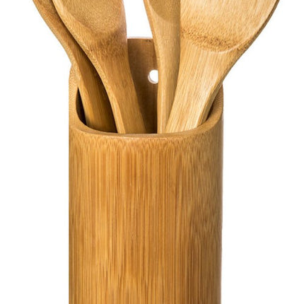 Keukengerei houder Set - 5 Delige keukengerei Set - Organizer rond - Spatel set + Houder- Bamboe Hout