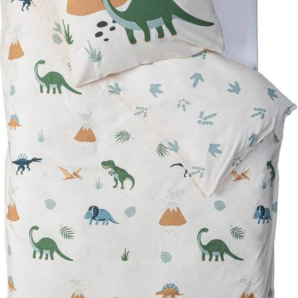 Bettbezug und Kissenbezug Baumwolle 140 x 200 cm - 2 in 1 - Dino-Bettdecke Baumwolle - 1-Personen-Bezug - Kinderbettwäsche Wendeoptik