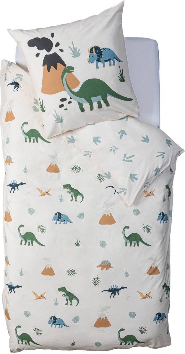 Bettbezug und Kissenbezug Baumwolle 140 x 200 cm - 2 in 1 - Dino-Bettdecke Baumwolle - 1-Personen-Bezug - Kinderbettwäsche Wendeoptik