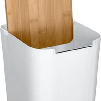 5Five prullenbak/vuilnisbak - 5 liter - bamboe - wit/lichtbruin - 24 x 19 cm - badkamer afvalbak