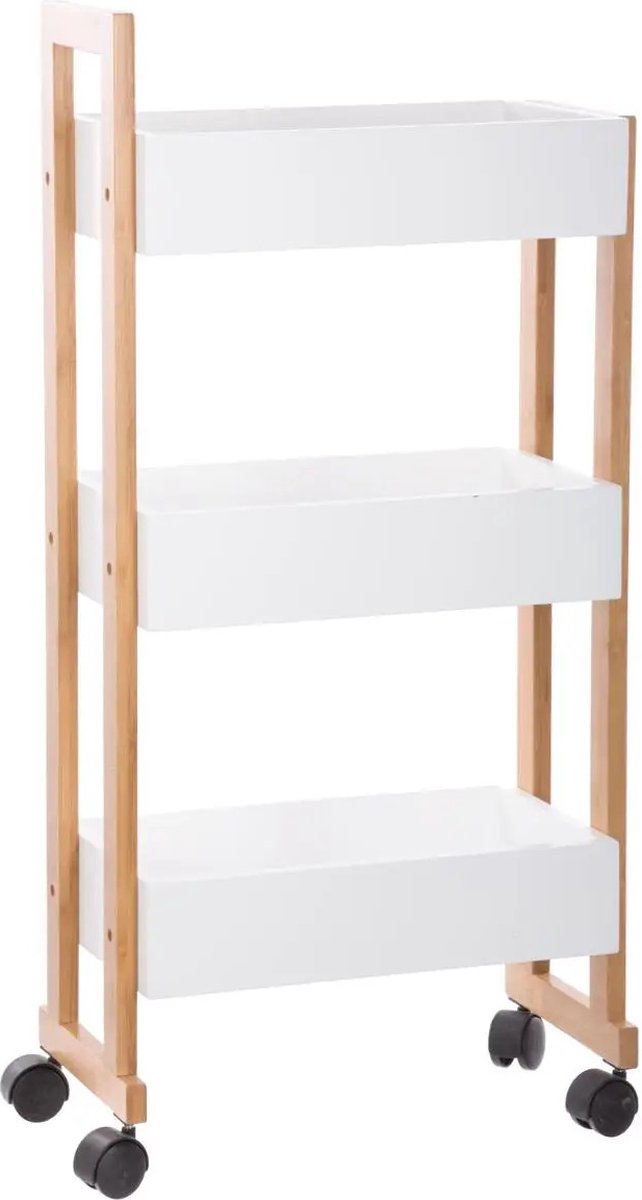 5Five Duschregal/Badezimmerregal/Rollwagen - Bambus/MDF - weiß - 3 Etagen - 41 x 20 x 80 cm