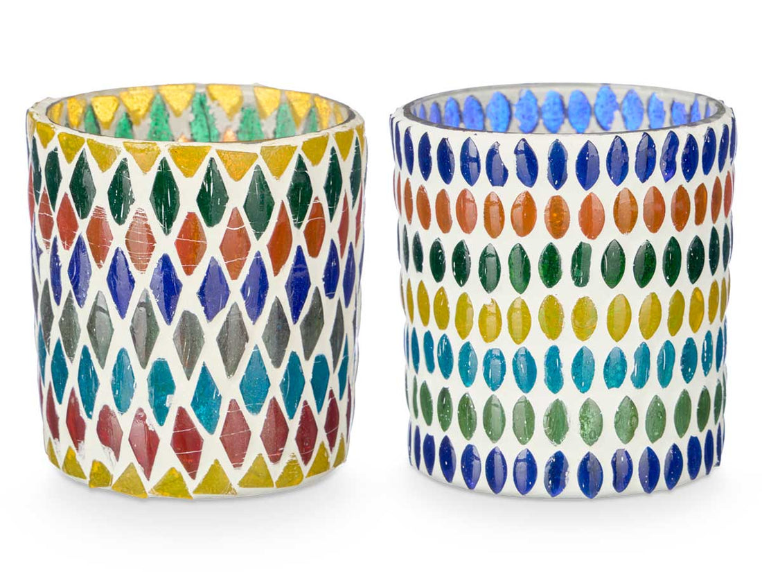 Set of 2 Lanterns - Diamond and Leaf Pattern (8 x 8 x 9.5 cm)