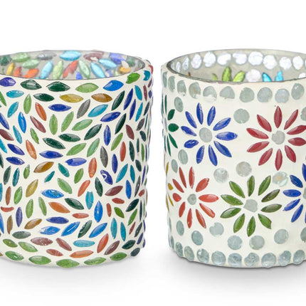 2er Set Windlichter - Blumenmotiv (8 x 8 x 9,5 cm)