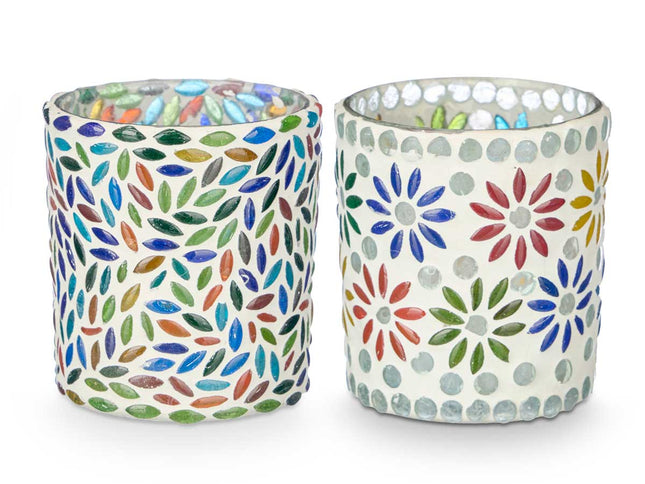 2er Set Windlichter - Blumenmotiv (8 x 8 x 9,5 cm)