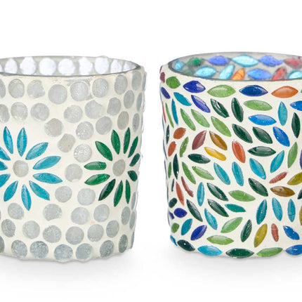 2er Set Windlichter - Blumen- und Blattmotiv (7 x 7 x 7,25 cm)