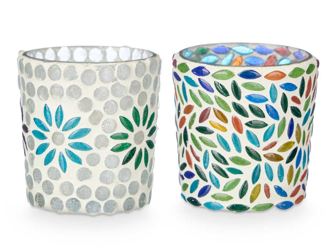 2er Set Windlichter - Blumen- und Blattmotiv (7 x 7 x 7,25 cm)