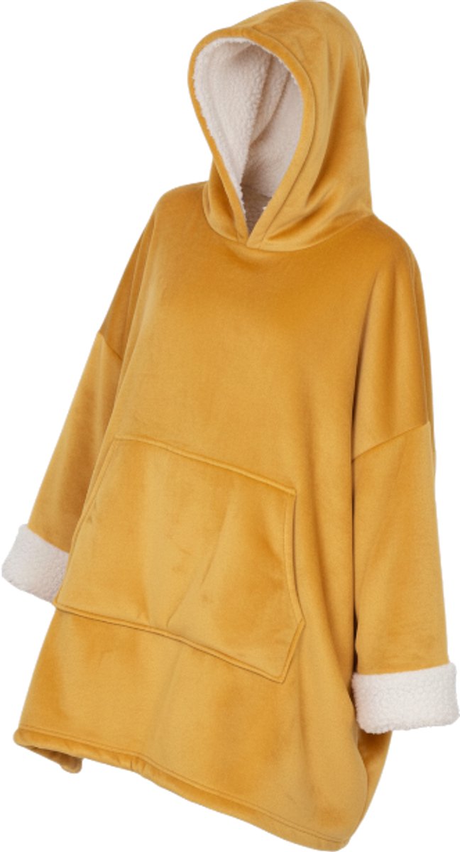 sweat à capuche douillet femme - homme - jaune ocre - doublure teddy - polaire