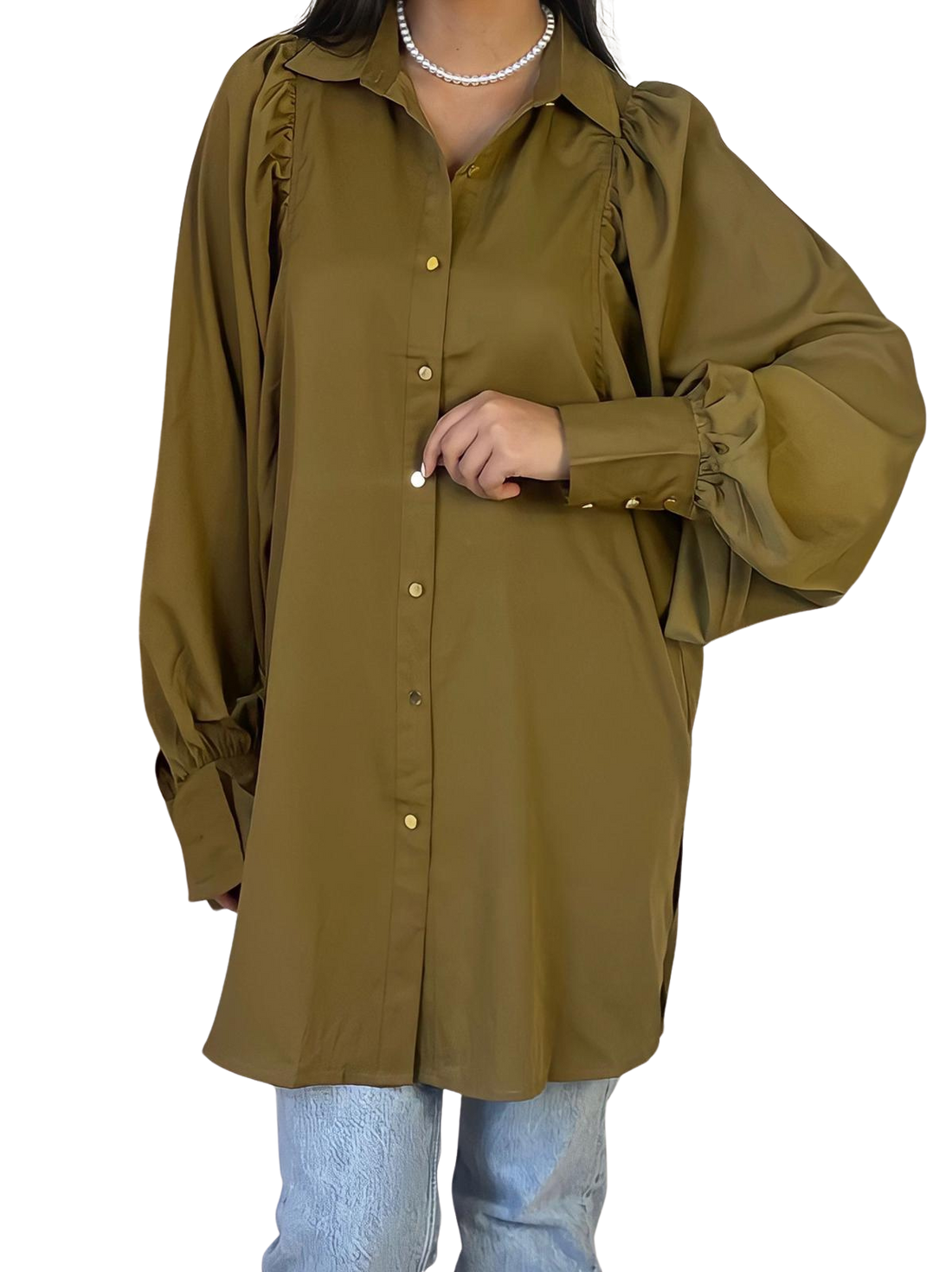 Luna blouse dames – in zwart, wit, beige en olijfgroen, maat S, M en L – foto 20