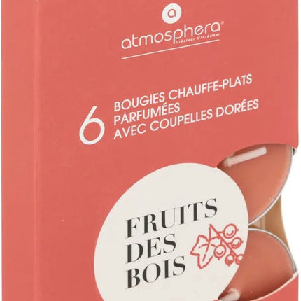 Atmosphera Createur D'Interieur - Geur Theelichtjes - Geurkaarsen - Waxinelichtjes - Geurende Theelichtkaarsen - Scented Tealight Candles - Bosvruchten - Fruits des bois - 1 doosje met 6 waxinelichtjes