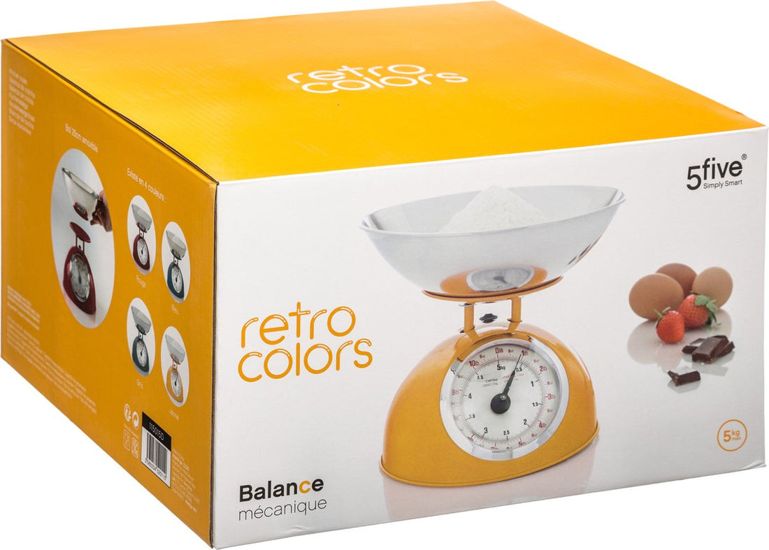 Balance de cuisine avec bol jaune acier inoxydable - L21 x l25 cm - Analogique - Rétro