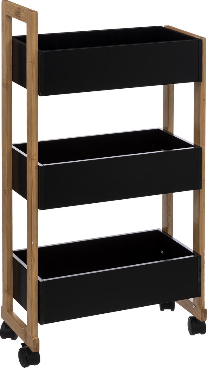 5Five keukentrolley met 3 lagen – bamboe en geperst hout, zwart/bruin