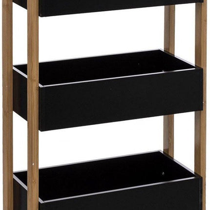 Rollwagen, drei Aufbewahrungsboxen - Holz/Schwarz