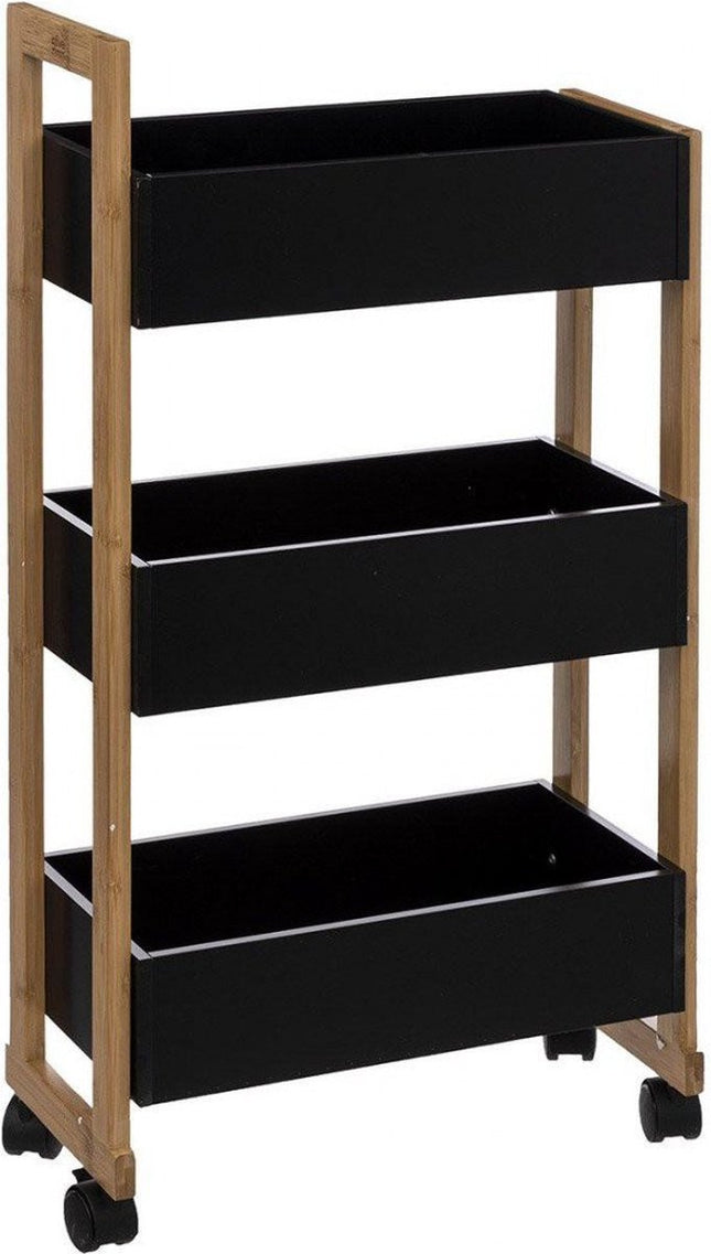 Rollwagen, drei Aufbewahrungsboxen - Holz/Schwarz