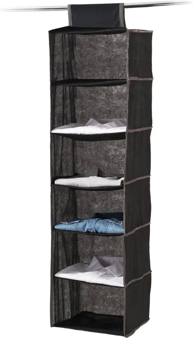 5Five kast organizer - hangend - 6 vakken - 30 x 30 x 120 cm - zwart