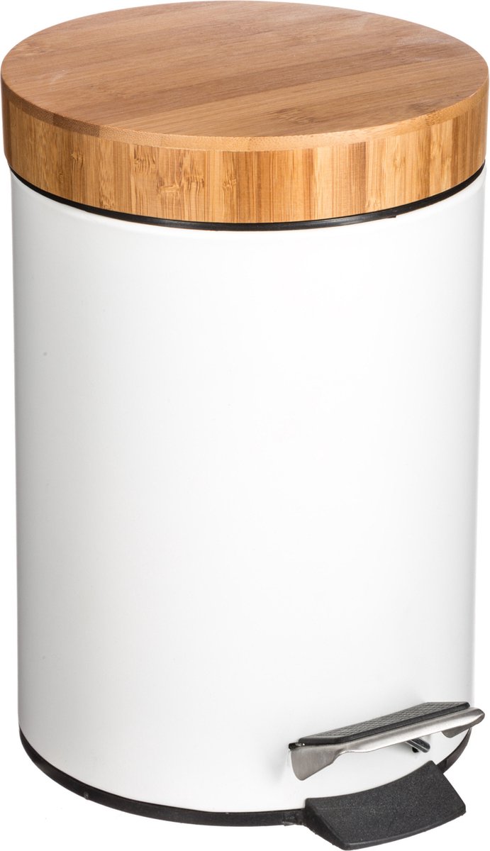 5Five Poubelle à pédale - blanche - métal - 3 L - 25 cm - Pour salle de bain et WC