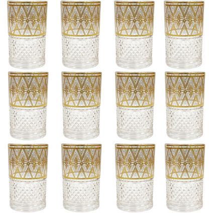 Marokkanische Teegläser – 12er-Set | Gold & Weiß Zickzack Design | 160ml