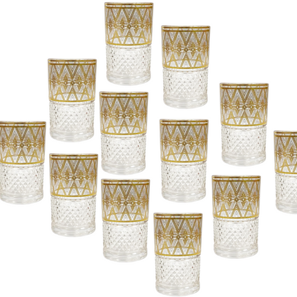 Marokkanische Teegläser – 12er-Set | Gold & Weiß Zickzack Design | 160ml