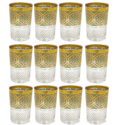 Marokkanische Teegläser – 12er Set | Gold- & Buntes Mosaikdesign | 160ml