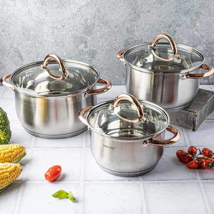 6 delige pannenset - kookpannen - 16-18-20 cm - met deksel