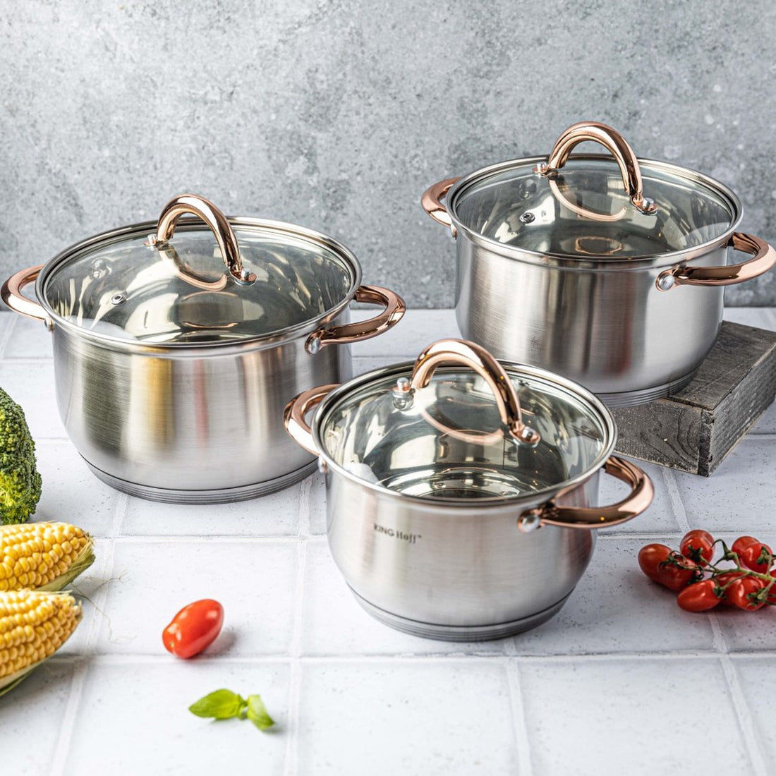 Kinghoff 6-delige pannenset rvs – kookpannen 16, 18 en 20 cm met deksel – foto 2