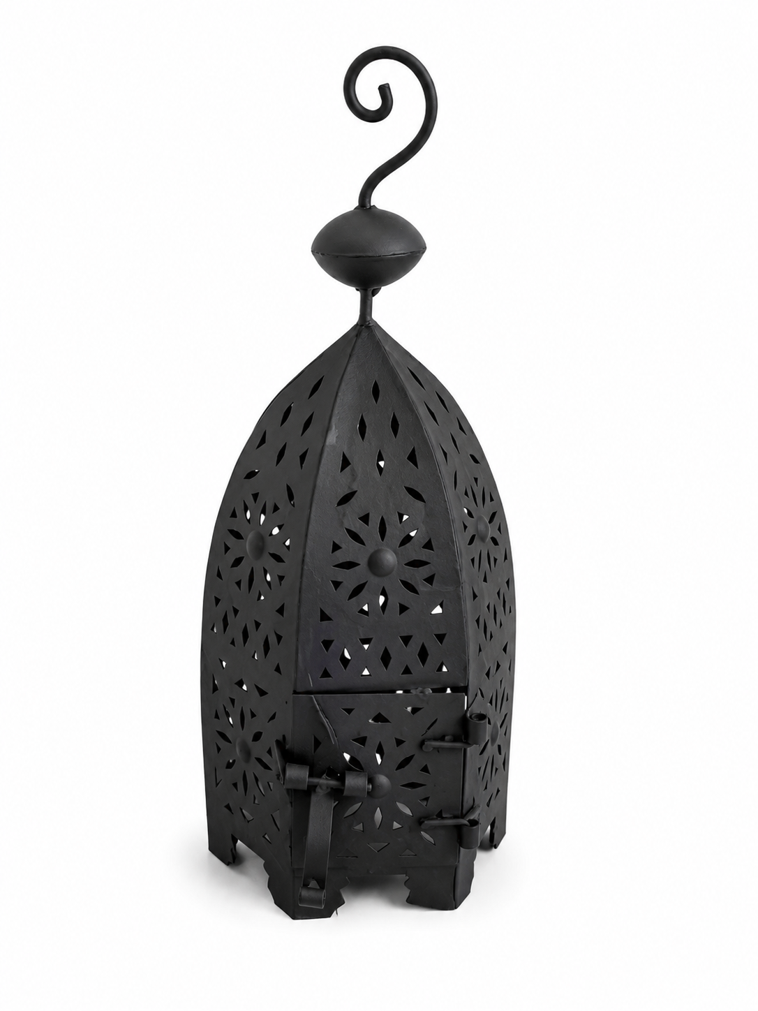 Handgefertigte marokkanische Laterne – Schwarzes Metall – Sechseckiger Kerzenhalter – 42 cm