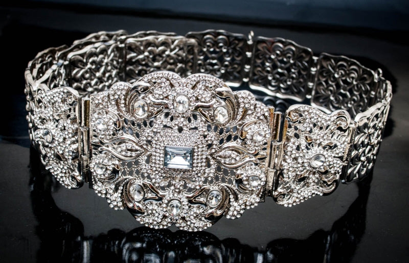 Traditional silver belt with crystals