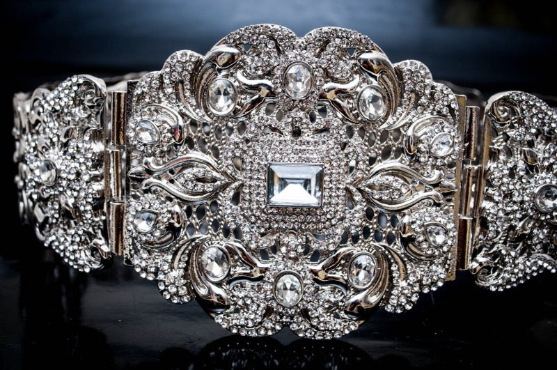 Traditional silver belt with crystals