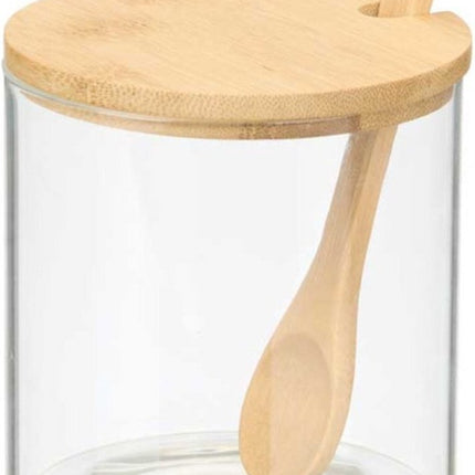 Vivalto Zuckerdose Bambus - Glas/Bambusholz - transparent - 12 cm - Spender mit Löffel - Luxusausführung