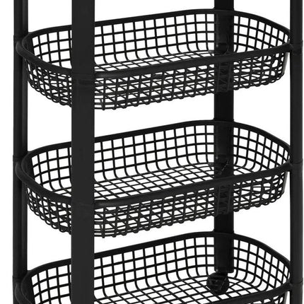 5Five Keuken/badkamer trolley 4 laags - L46 x B25 x H79 cm - zwart - kunststof - met wielen - opberg mandjes/bakjes