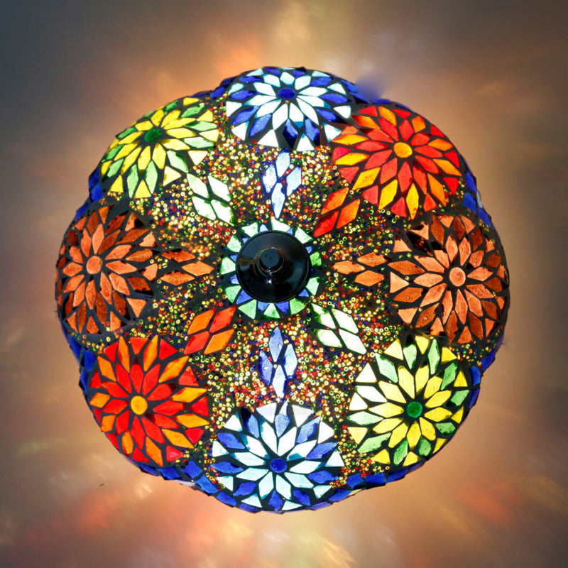 Mediterrane plafondlamp bloemenspikkels – mozaïek met kralen, Ø 36 cm – foto 2