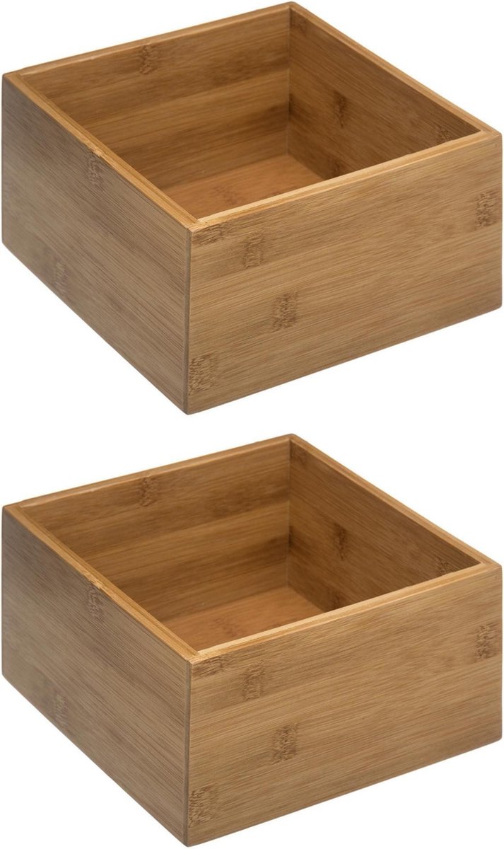 5Five - Bamboo storage/sorting/drawer divider bins 18 x 18 x 9.5 cm - Set of 2 pieces