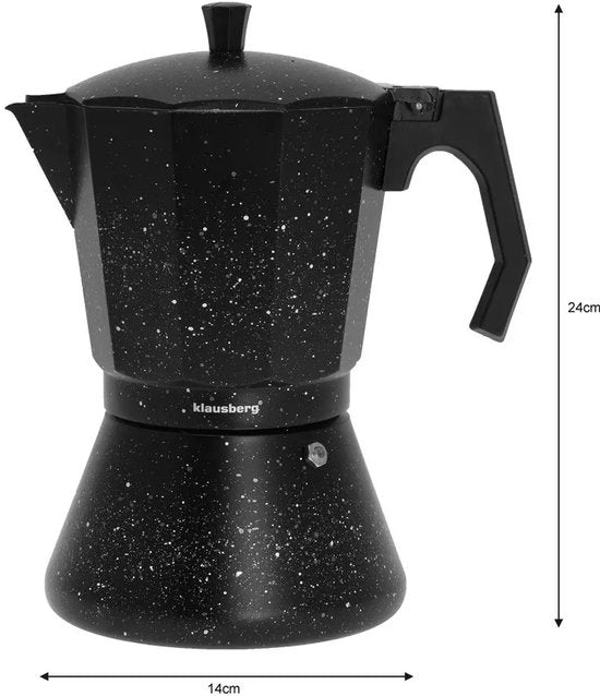 Klausberg KB7161 Espressomaker - Zwart Marmer Design (12 Kopjes) - Geschikt voor alle warmtebronnen