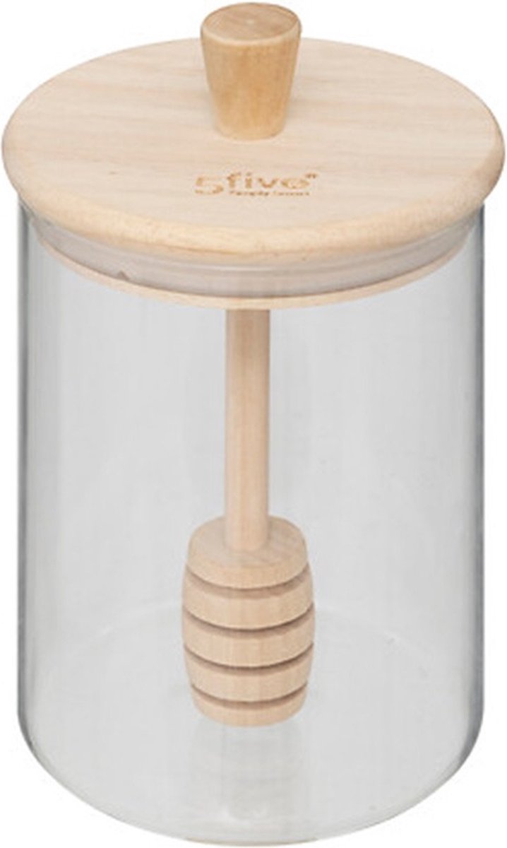 5Five Honey pot incl. spoon - transparent - glass / bamboo - 400 ml