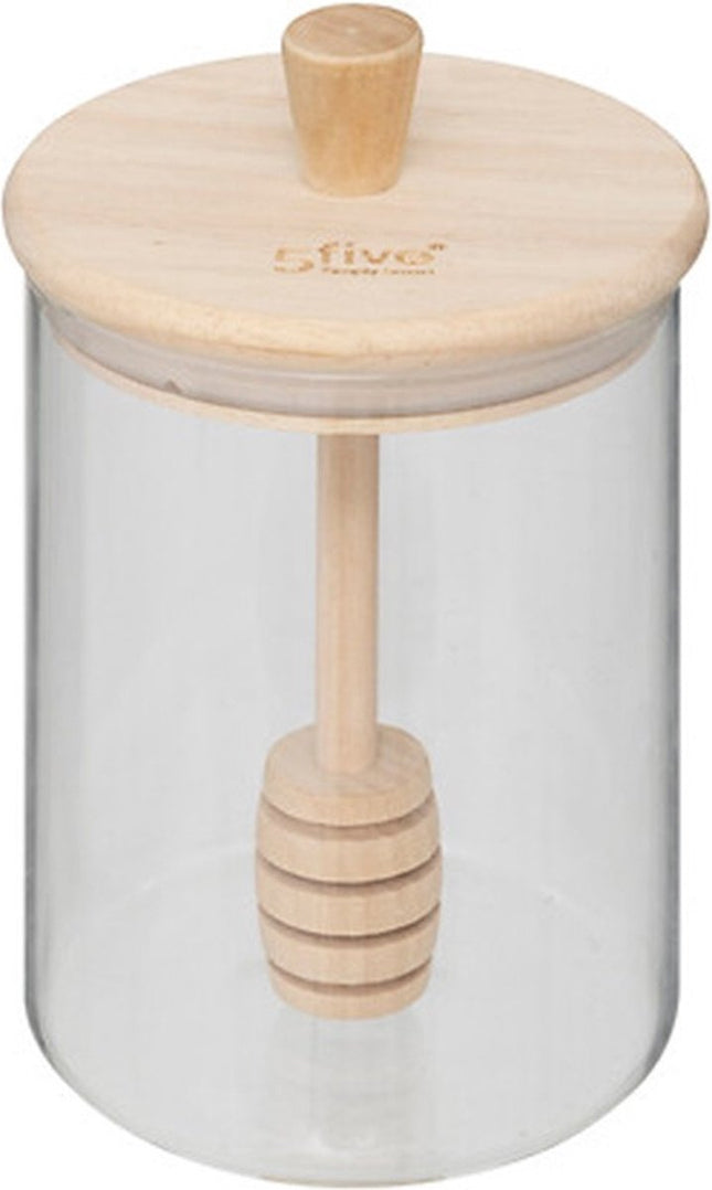 5Five Honingpot incl lepel - transparant - glas/bamboe - 400 ml
