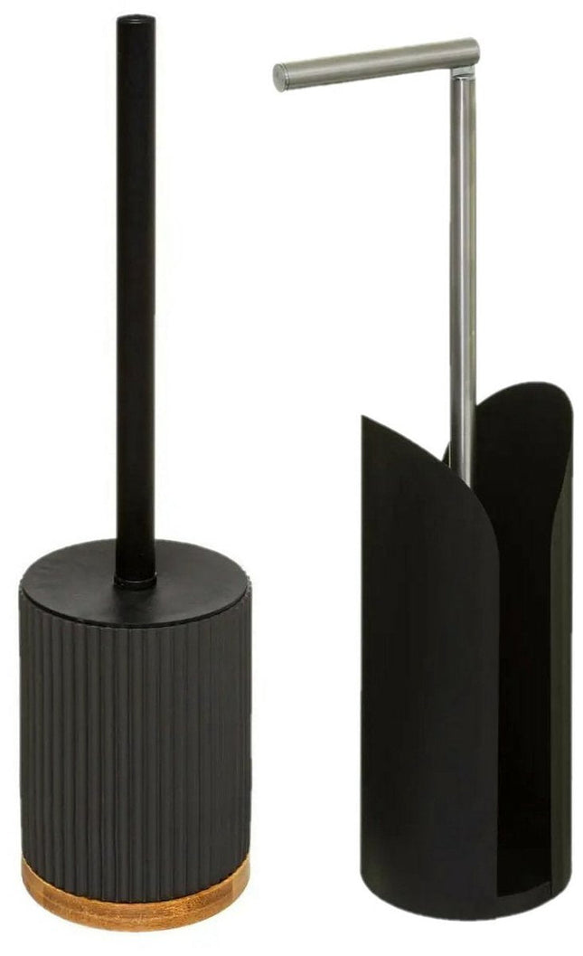 5Five - WC-Bürste - Toilettenbürste - mit Toilettenpapierhalter Set - schwarz - Badset - Polyresin und Metall