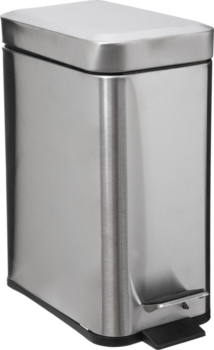 5Five - Poubelle/poubelle à pédale argent inox métal 5 litres - 14x29x30 cm