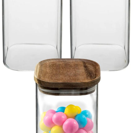 5Five Voorraadpot voedsel - 3x stuks - glas met acacia houten deksel - 1000 ml - met luchtdichte deksel