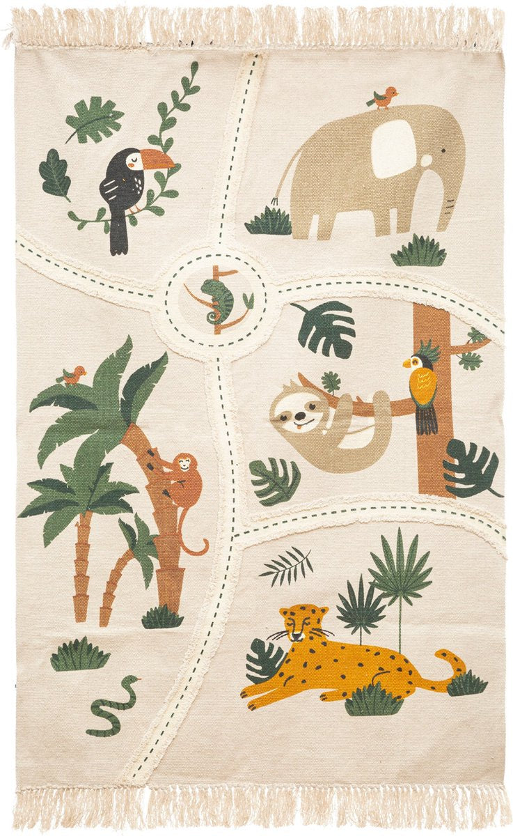 Atmosphera Kids jungle vloerkleed voor de kinderkamer – katoen, 100 x 150 cm